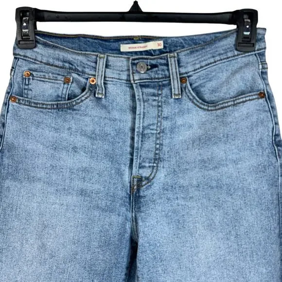 Levi's SZ 30 Wedgie Straight Jeans Hi-Rise Distressed Button-Fly Stretch Pockets - Picture 2 of 13